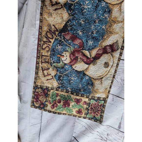 Snowman Winter Tapestry Table Runner Let it Snow Holiday 68x12 - Picture 4 of 7